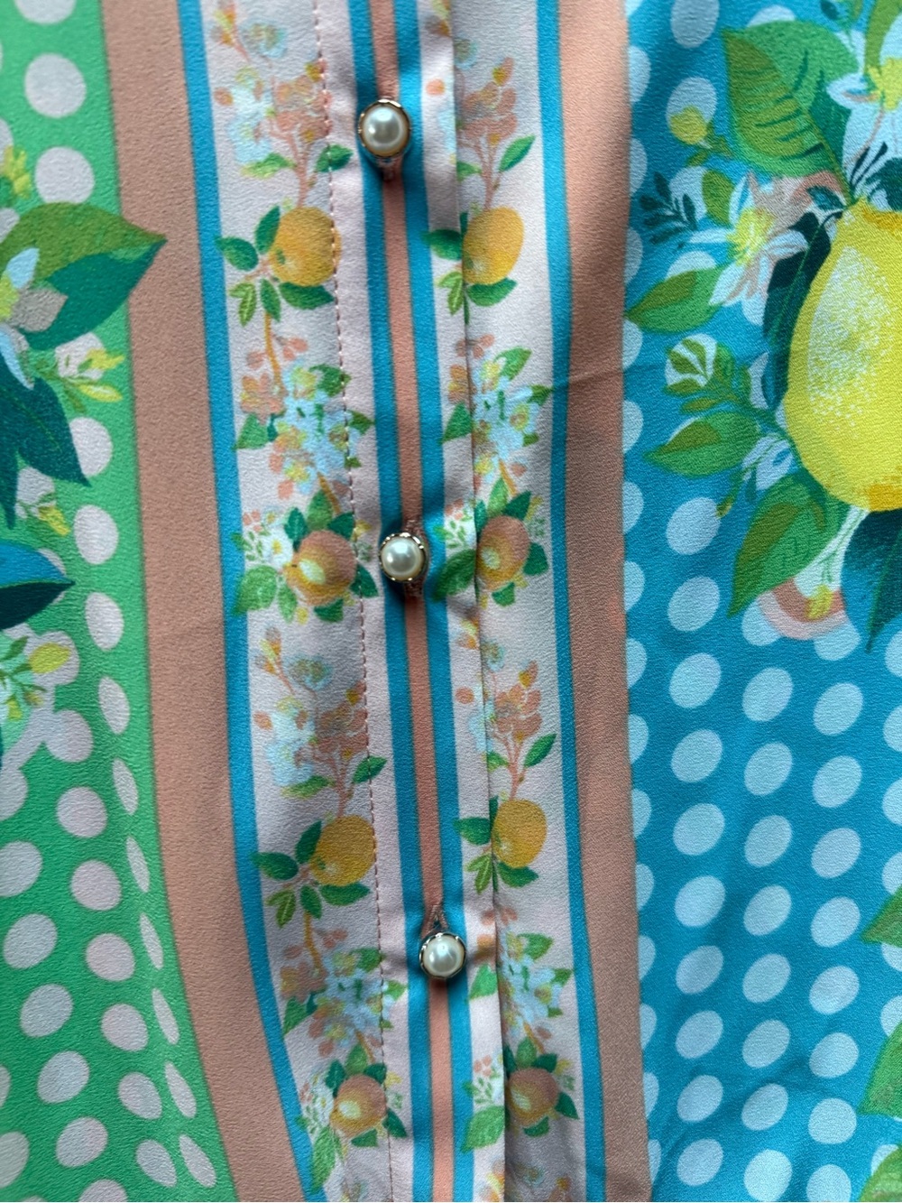 Rose & Olive Yellow Green Blue Fruit-Print Button Down Shirt - Picture 4 of 16